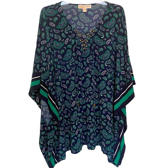 Michael Kors Tops - Michael Kors Paisley Caftan Navy Blue tunic Dolman sleeves Top Sz XL NWOT